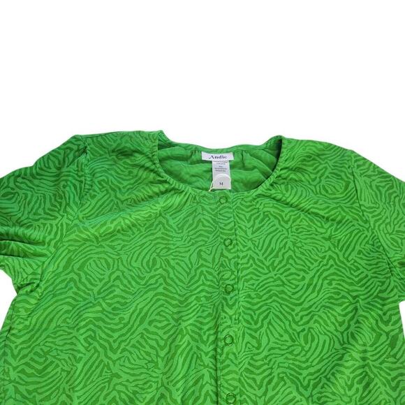 Andie Swim Crop Jacket Womens Medium Green Jacquard Zebra Lightweight Snap Front - Picture 4 of 8